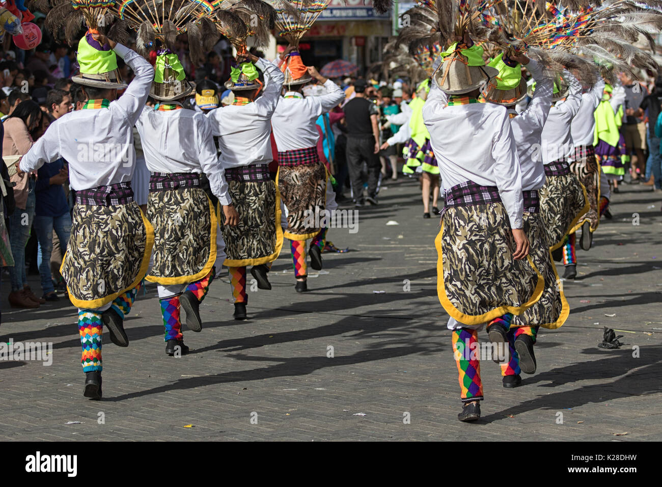 June 17, 2017 Pujili, Ecuador: indigenous men in traditional wear