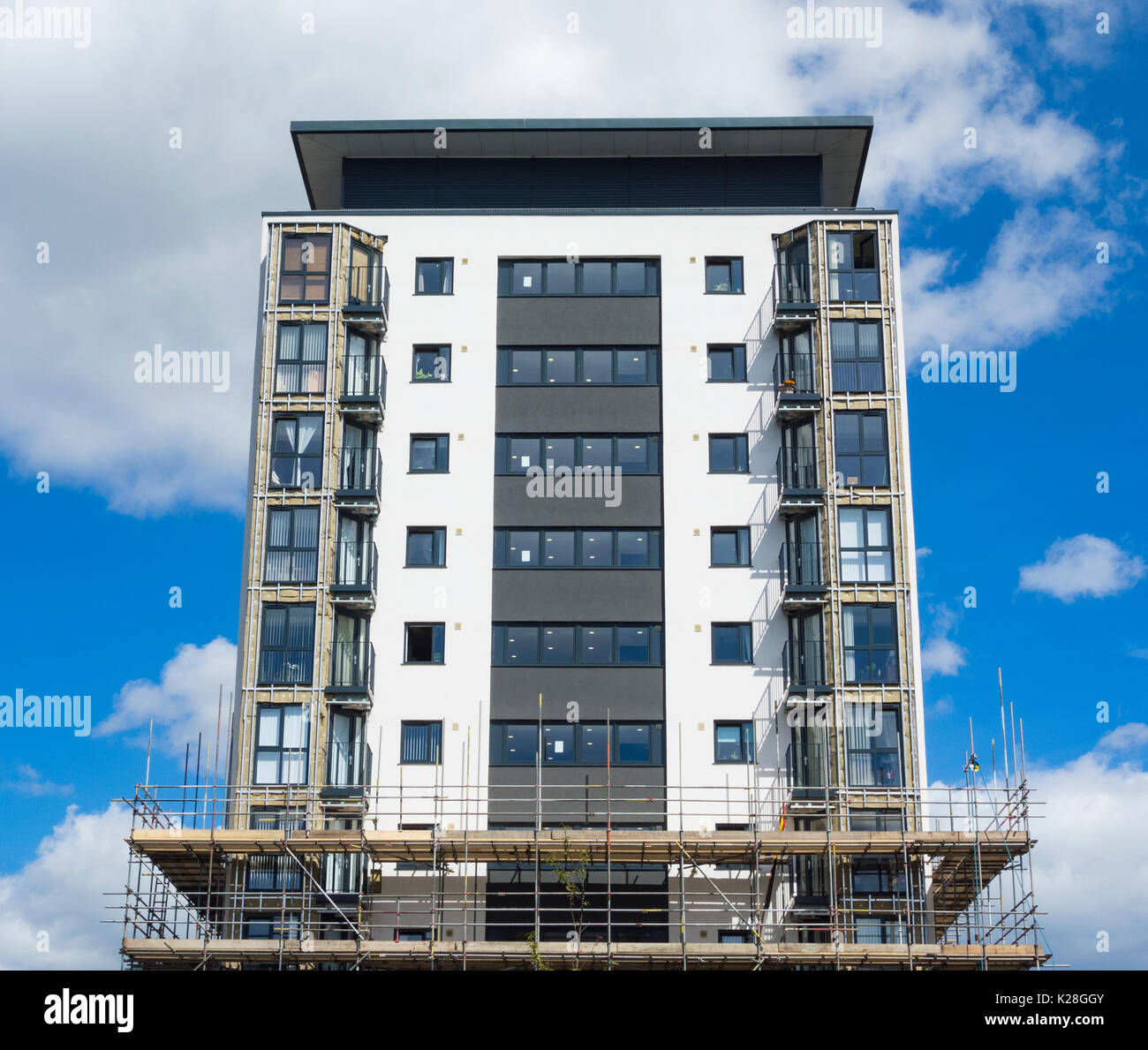 UK: Cladding being removed from tower blocks at Kennedy Gardens in Billingham, north east England. Stock Photo