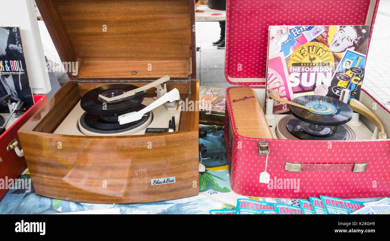 Retro record player with Sun records LP sleeve. Stock Photo
