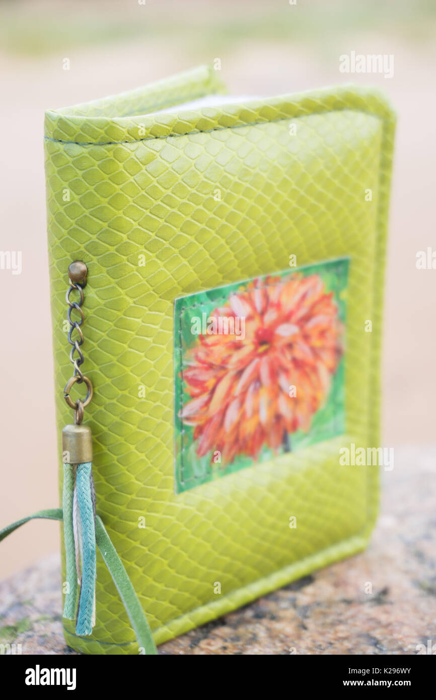 Little Green Handmade Notebook In Scrapbooking Style With Dark