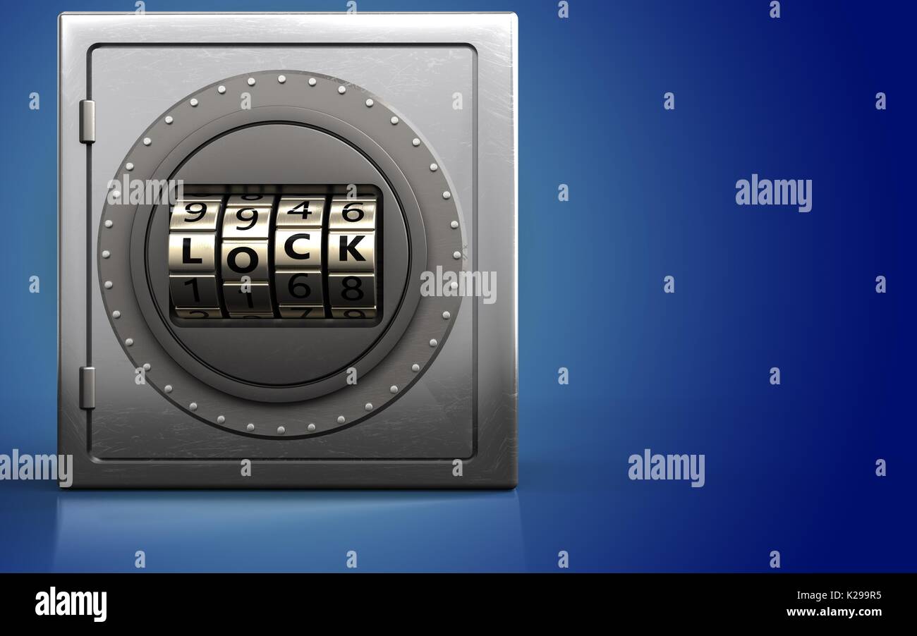 Safe Code Stock Image 3d illustration of metal safe with code lock door over blue background ...