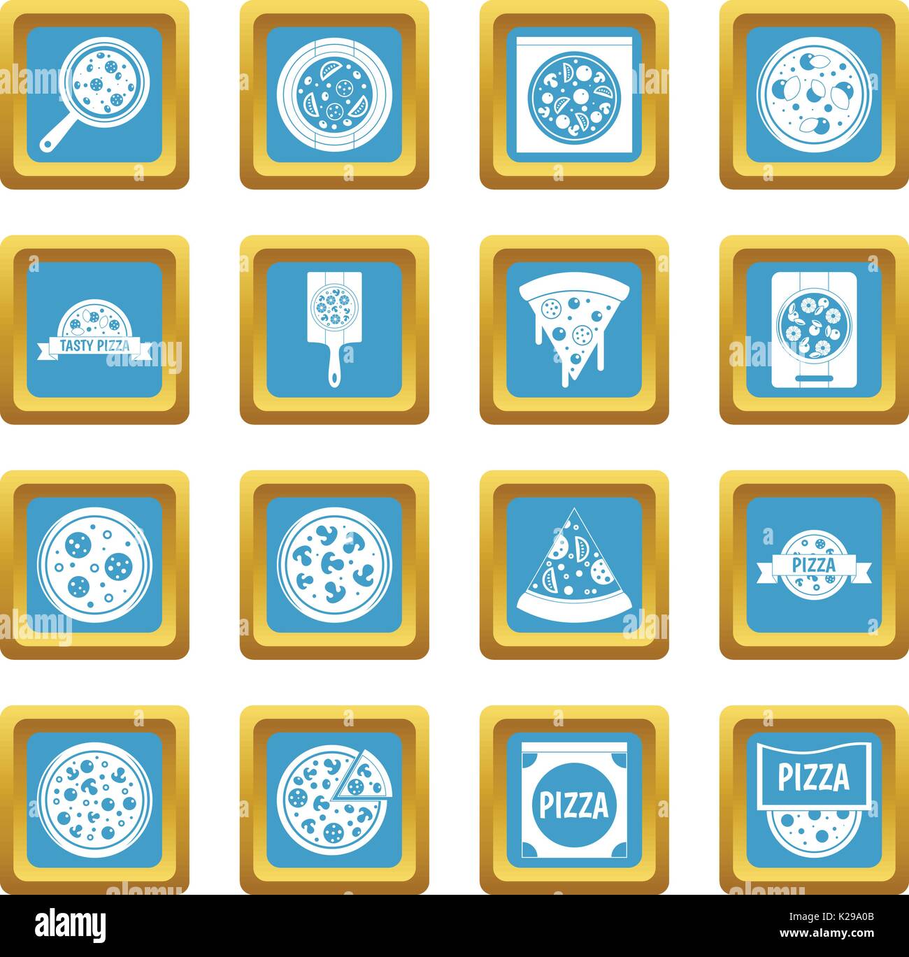 Pizza icons azure Stock Vector