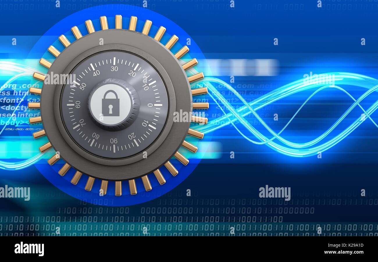 3d illustration of combination lock over digital waves background Stock ...