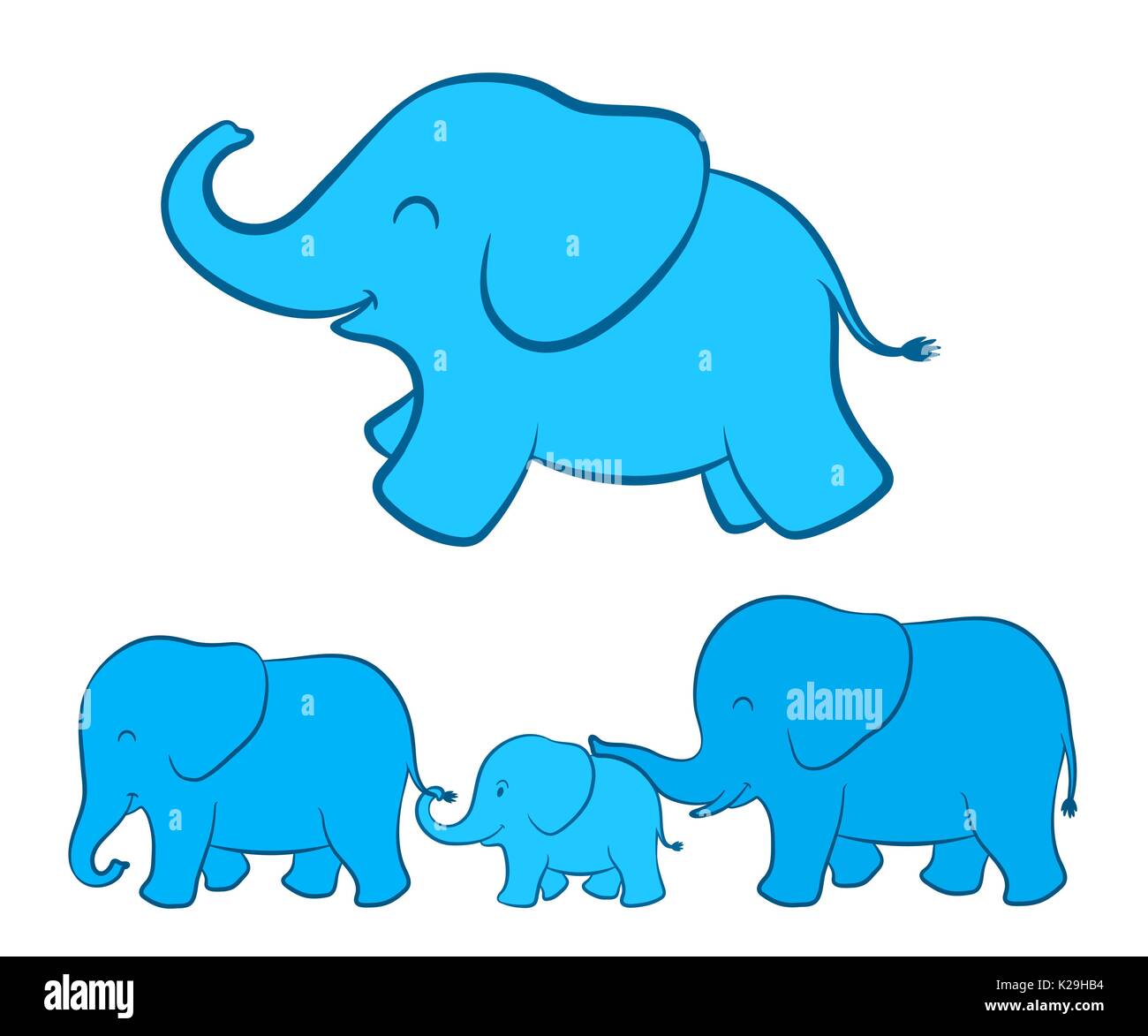 Adorable cartoon illustration of a happy playful baby blue ellie with a  complete view of the whole elephant family walking in a line below Stock  Vector Image & Art - Alamy