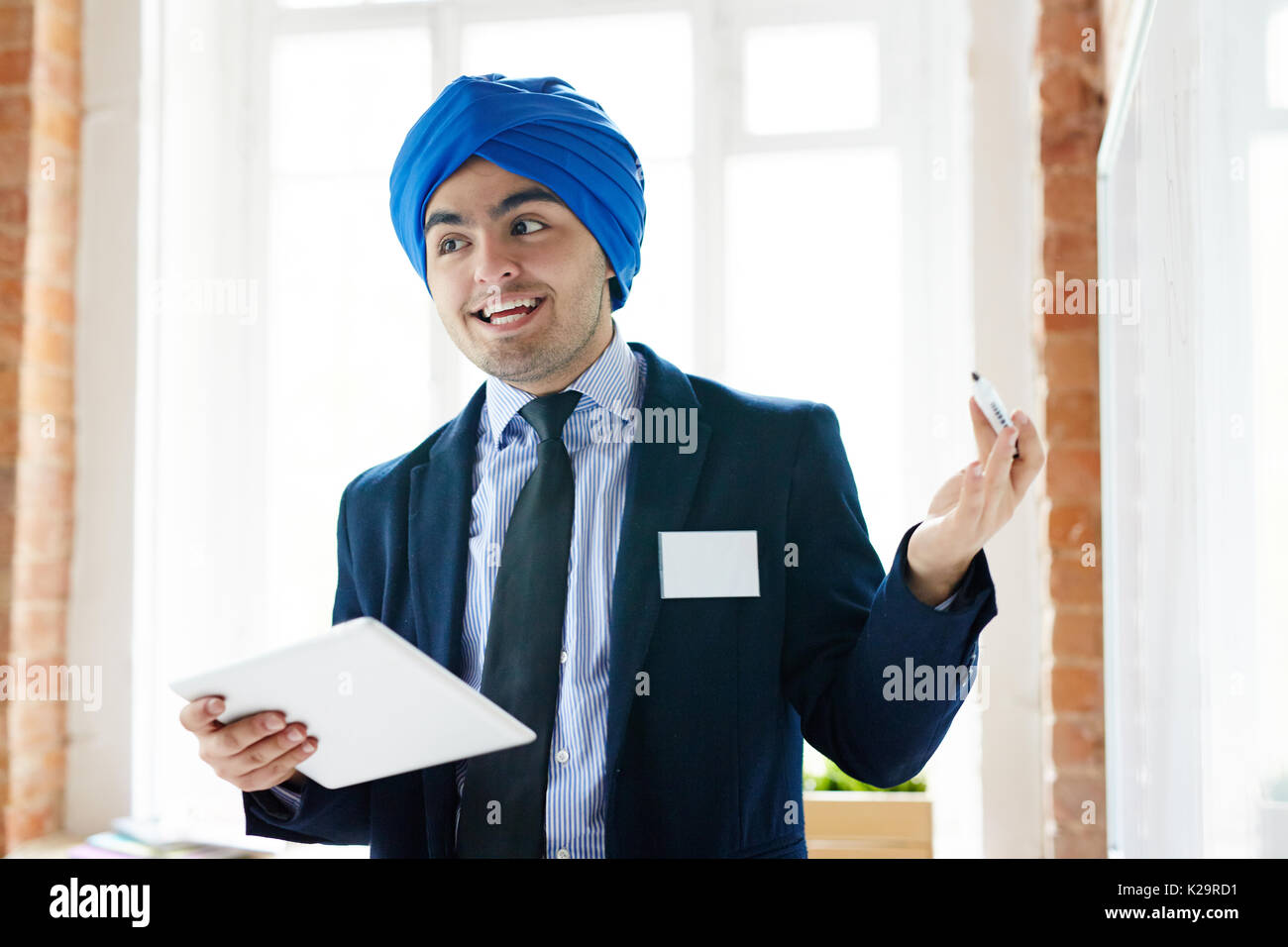 Explaining main points of business project Stock Photo