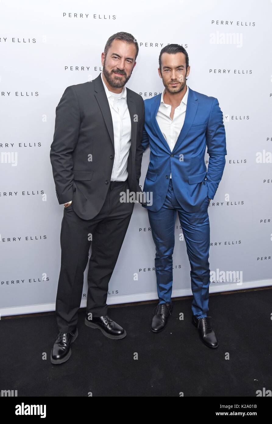 New York, NY, USA. 29th Aug, 2017. Michael Maccari, Creative Director of Perry Ellis, Aaron Diaz at arrivals for Perry Ellis Men's Fragrance Launch, Kola House, New York, NY August 29, 2017. Credit: Derek Storm/Everett Collection/Alamy Live News Stock Photo