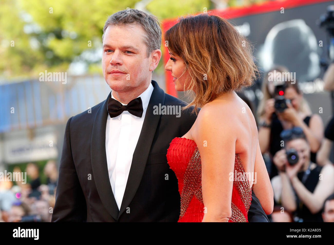 Venice, Italy. 30th Aug, 2017. Matt Damon and wife Luciana Barroso arrive at the 'Downsizing' premiere and Opening of the 74th Venice Film Festival at the Palazzo del Cinema on August 30, 2017 in Venice, Italy. ( Credit: John Rasimus)/Media Punch ***France, Sweden, Norway, Denark, Finland, Usa, Czech Republic, South America Only***/Alamy Live News Stock Photo