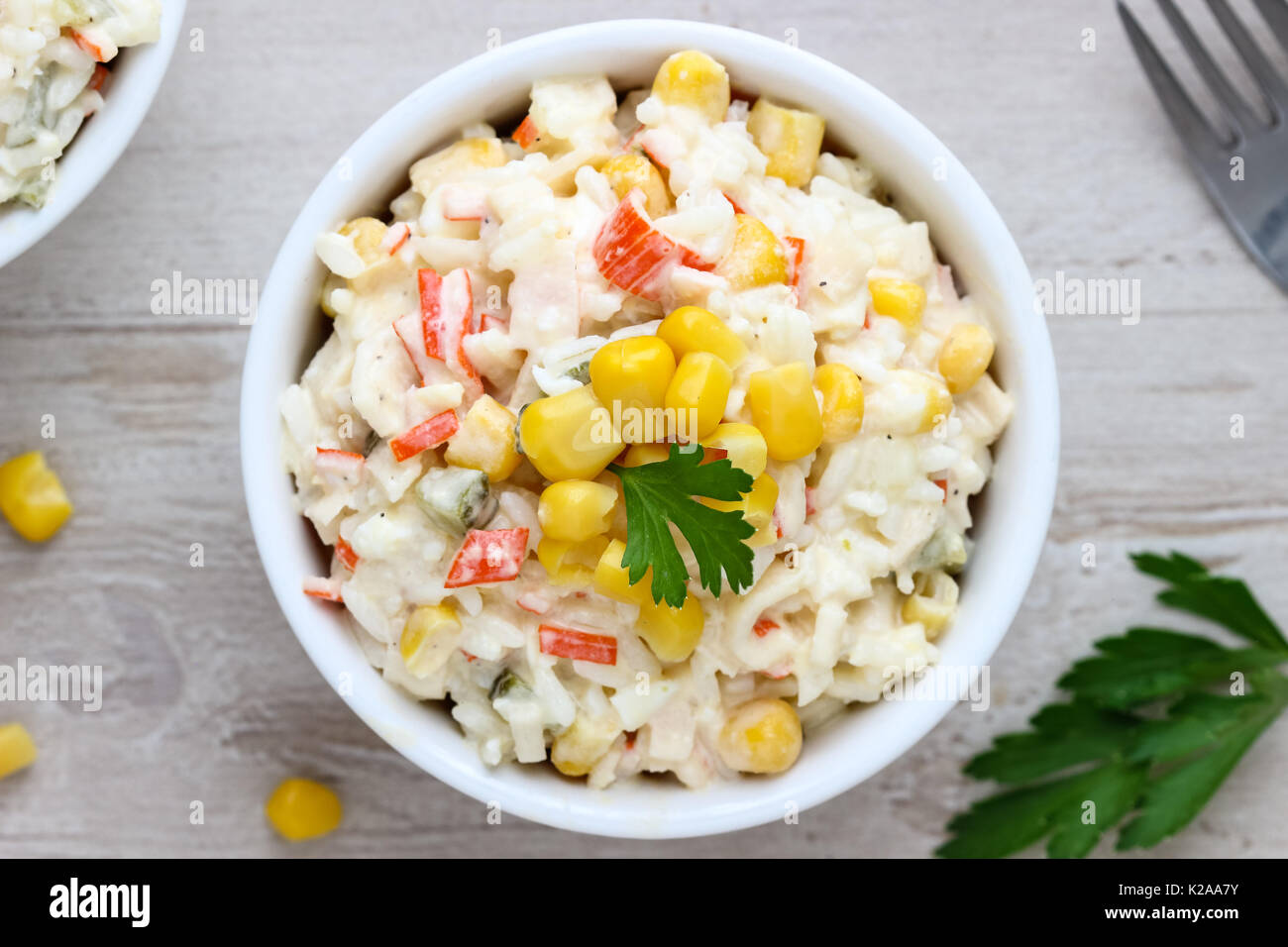 Crab Stick Salad with Rice Stock Photo Alamy