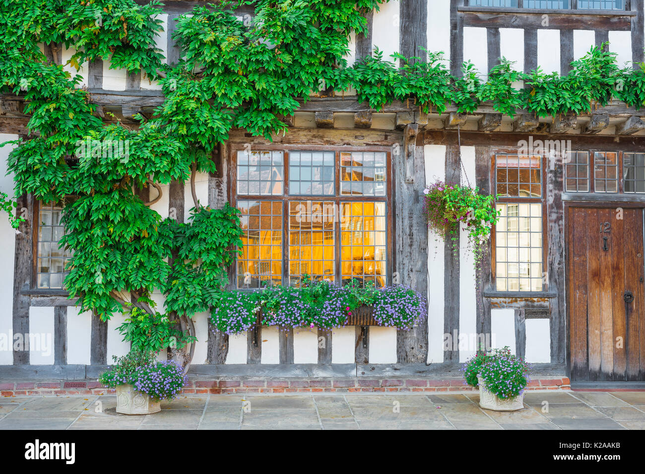 Lavenham Suffolk house colour, view of exterior detail of a medieval