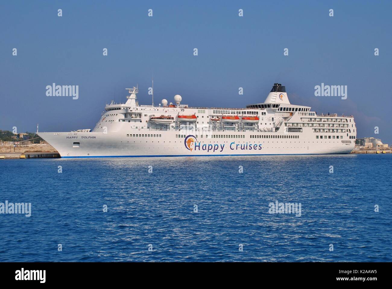 Happy Cruises ship Happy Dolphin moored in the harbour at Rhodes Town ...