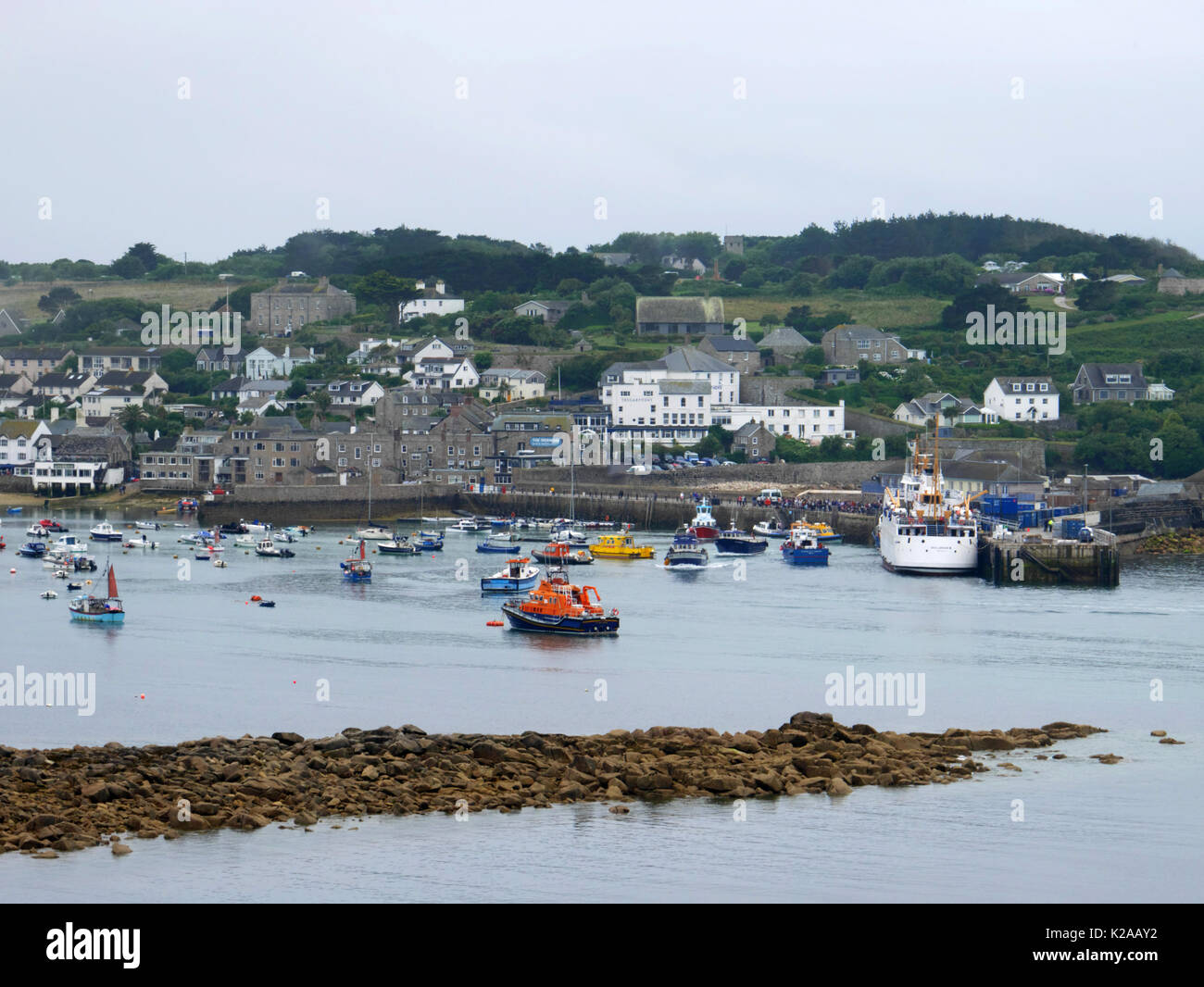 The Scillonian III moored at St Mary's harbour, Hugh Town, Isles of Scilly. Stock Photo