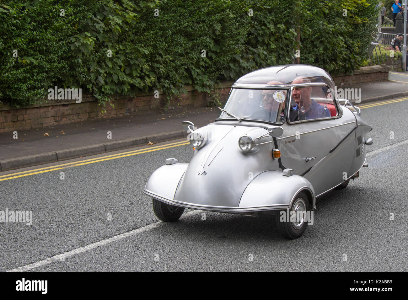 Messerschmitt KR200 saloon, or Kabinenroller (Cabin Scooter),  at the 2017 Ormskirk MotorFest on Sunday 27 August. 300 vintage, 1950s bubble car microcar microcars classic cars from all eras of motoring lined up on town centre streets and in Coronation Park for people to admire. Thousands of people attended Ormskirk for this fantastic free family event to admire the fabulous range of vehicles. Stock Photo