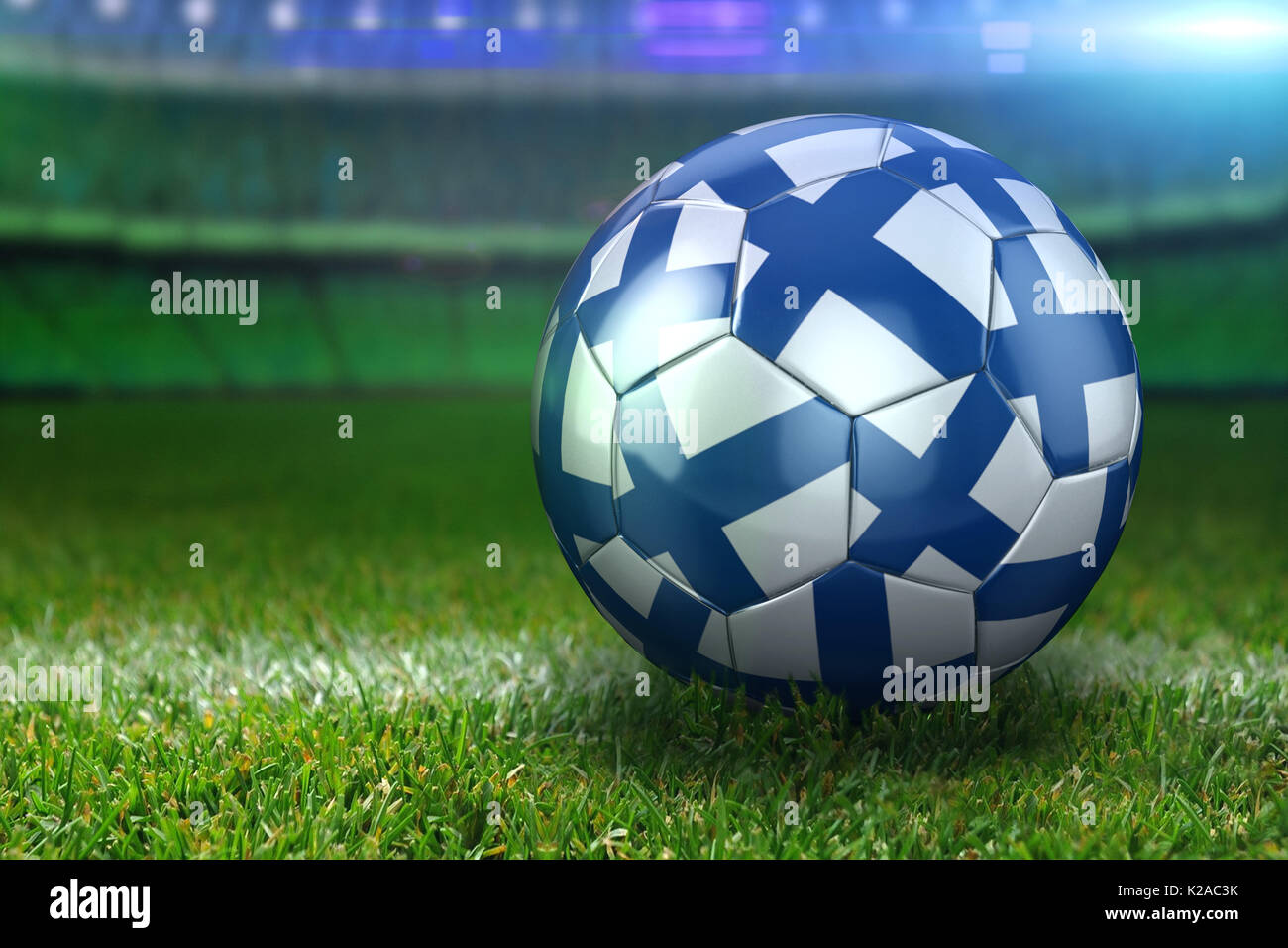 High quality render of 3D football ball at a stadium on green grasses ...