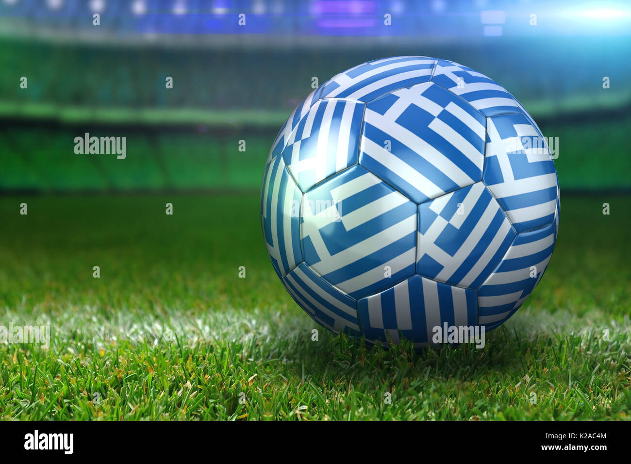 High quality render of 3D football ball at a stadium on green grasses ...