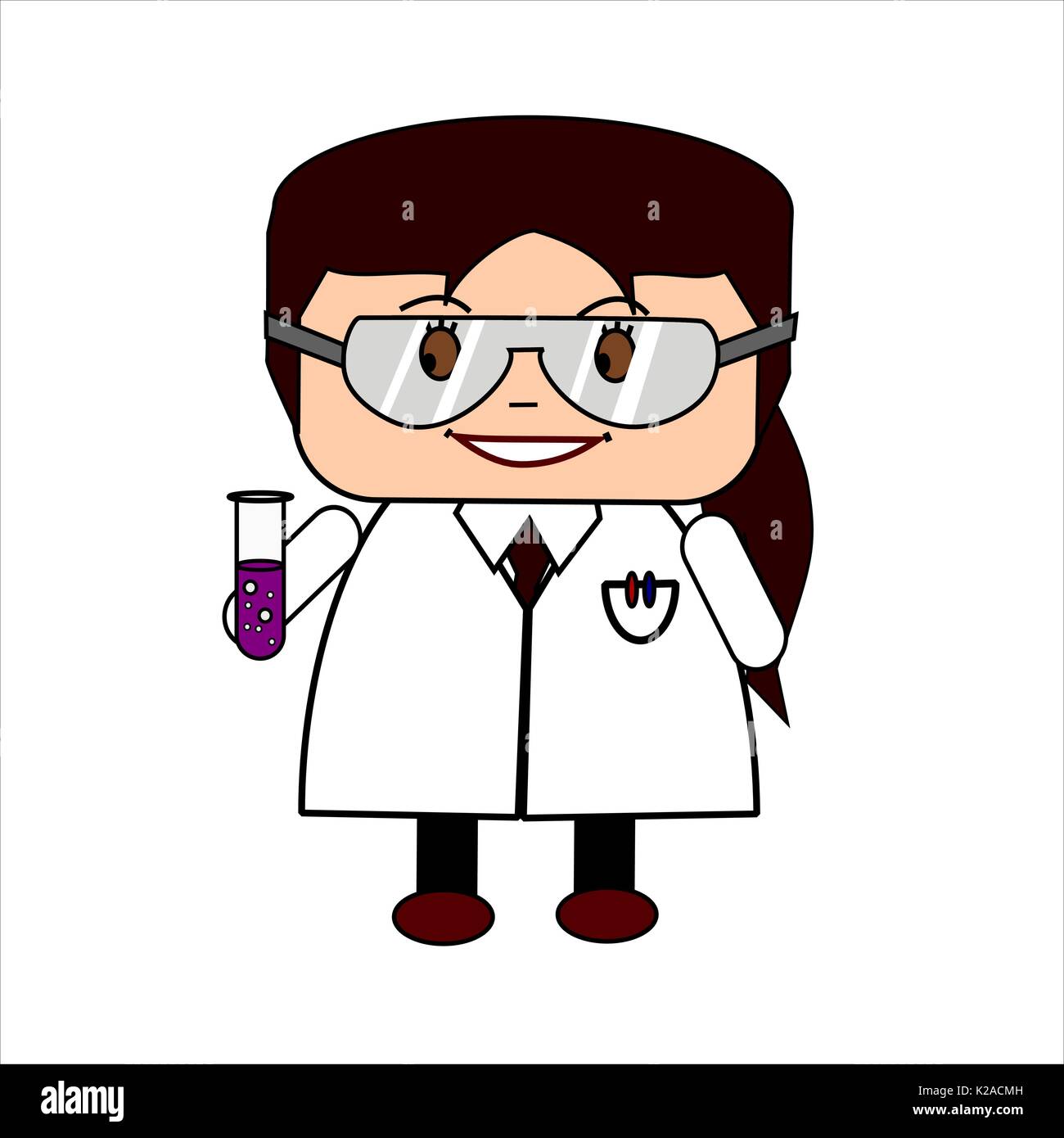 Cartoon female scientist with white lab coat, safety goggles and test tube  Stock Vector Image & Art - Alamy