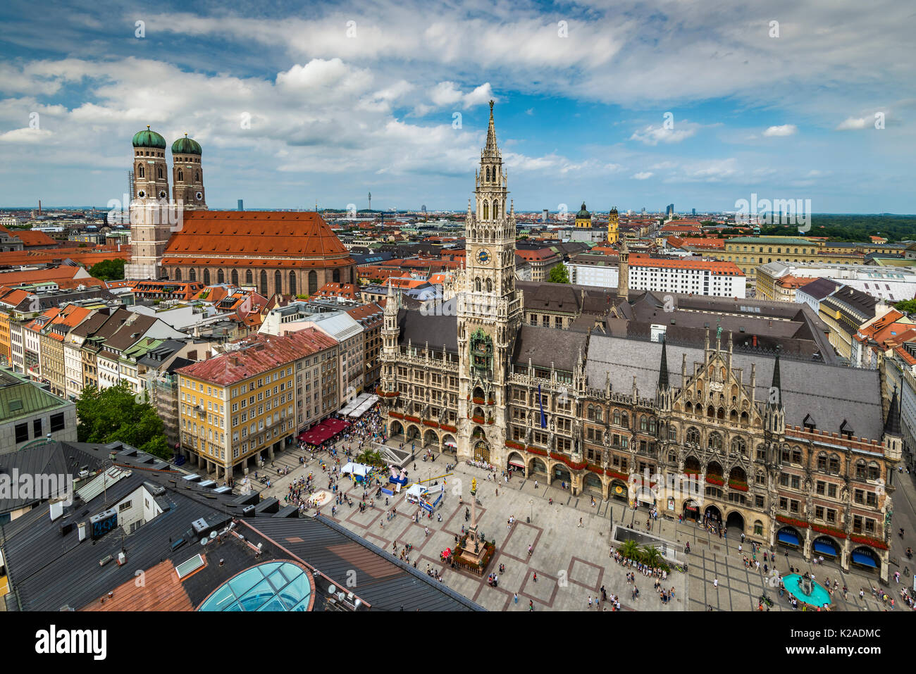 City skyline with Frauenkirche cathedral and new city hall or Neues ...