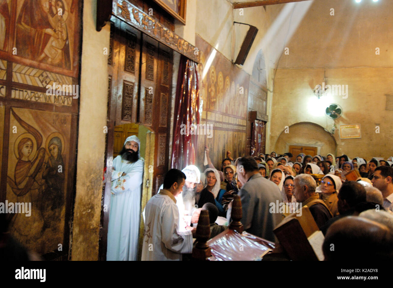 Coptic Monastery of Saint Pishoy during the visit of the Pope Shenouda III. Egypt Stock Photo