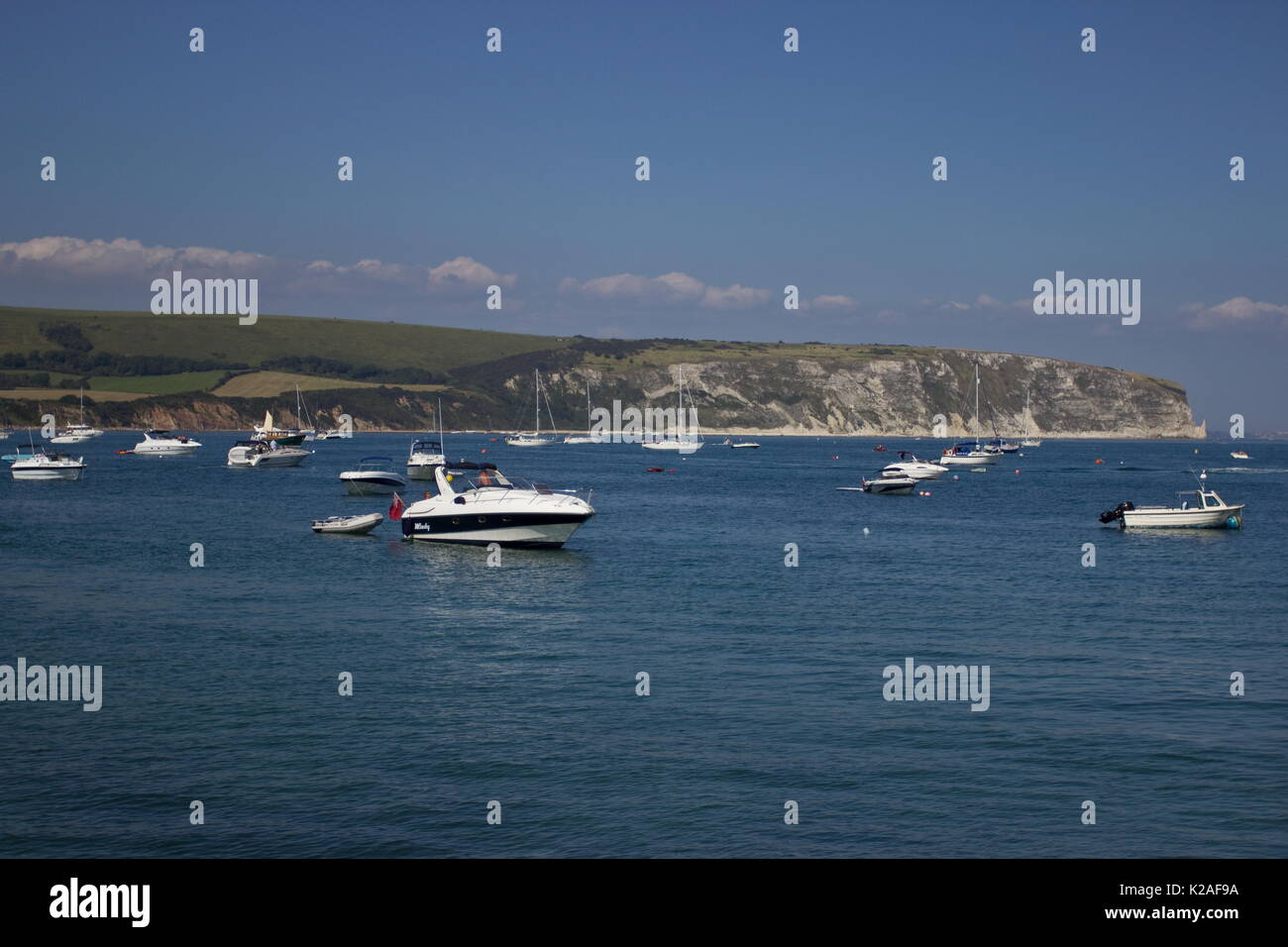 Boats in Swanage Bay Swanage Dorset Stock Photo