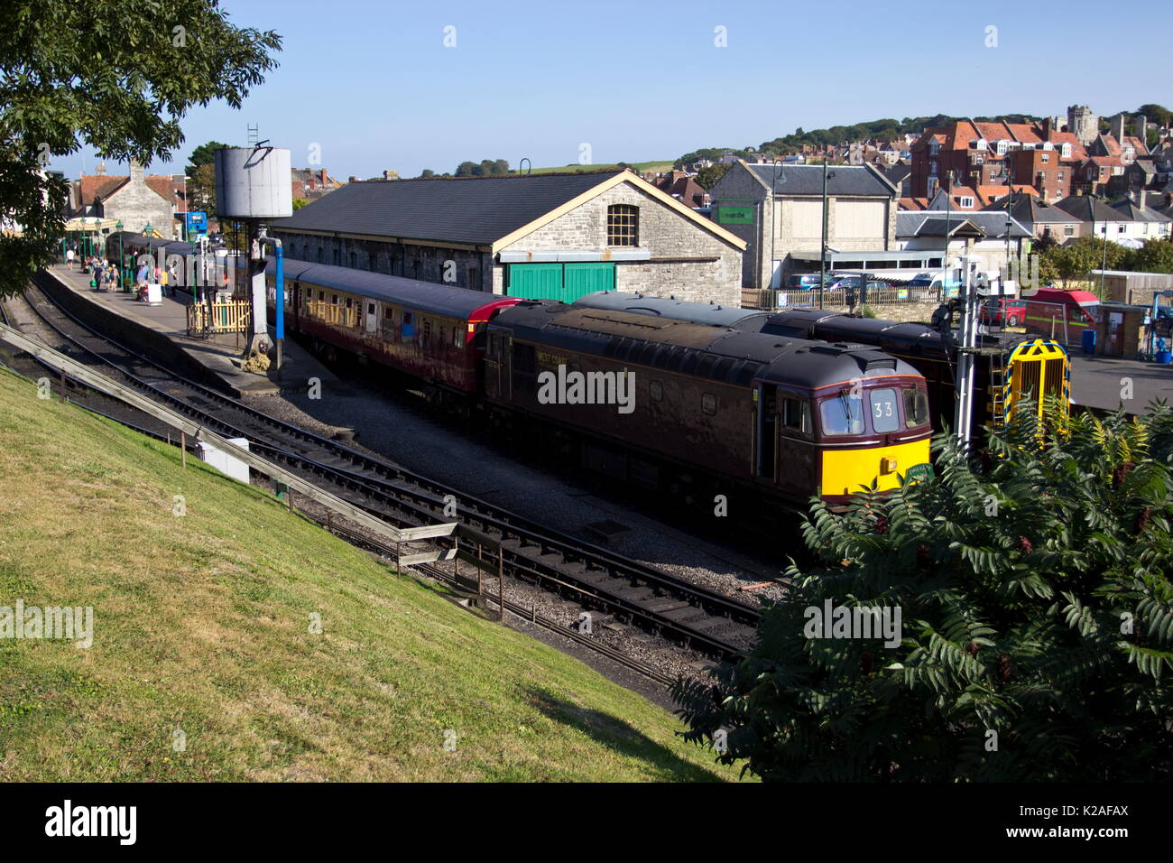 Diesel Train BR Bo-Bo class 33 'Crompton' 3025 Swanage Train Station Swanage Dorset Stock Photo