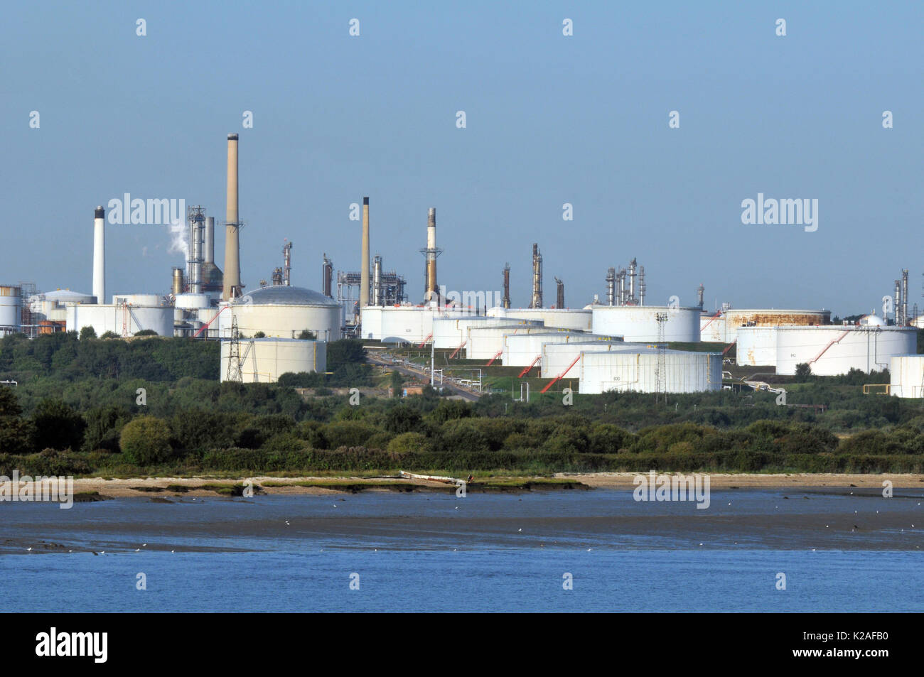 The Esso oil refinery at fawley new forest Hampshire crude oil petroleum chemical processing plant fuels and gas petroleum processing Stock Photo