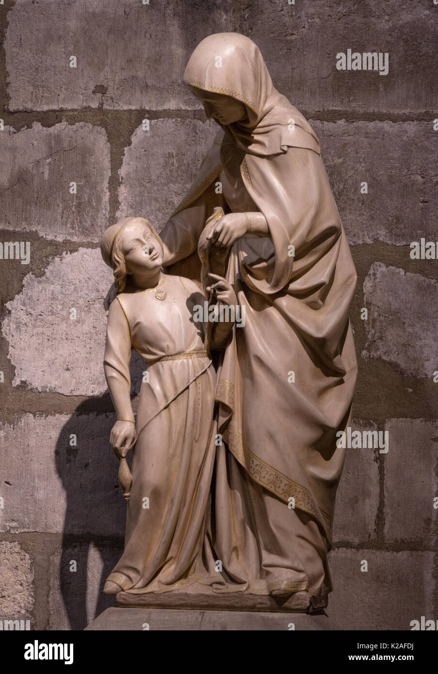 Historical landmark and touristic spot in Paris, France: Notre Dame cathedral interior detail - sculpture. Stock Photo