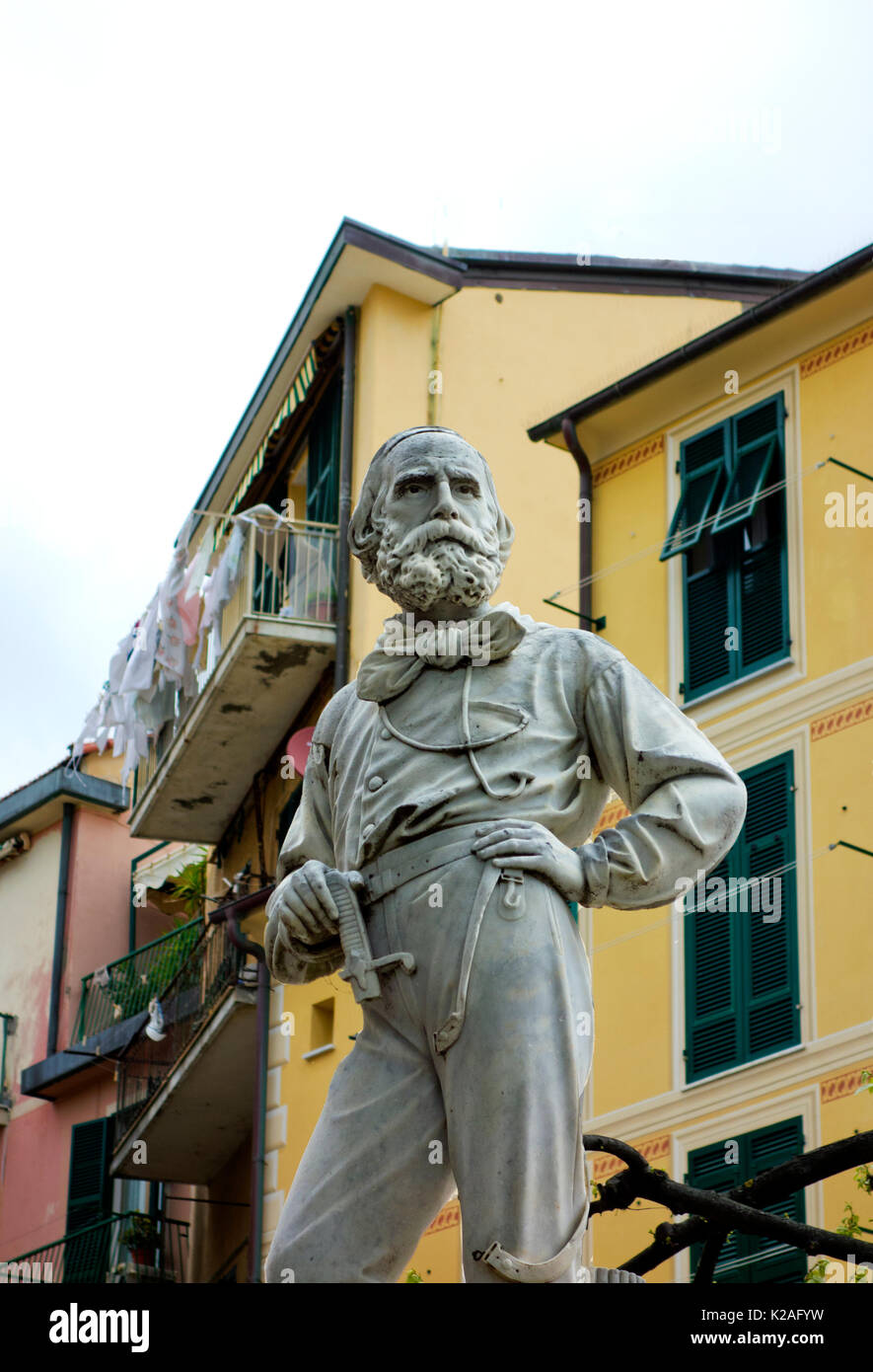 Marble statue of Garibaldi in a piazza, Monterosso al Mare, Italy, 2017. Stock Photo