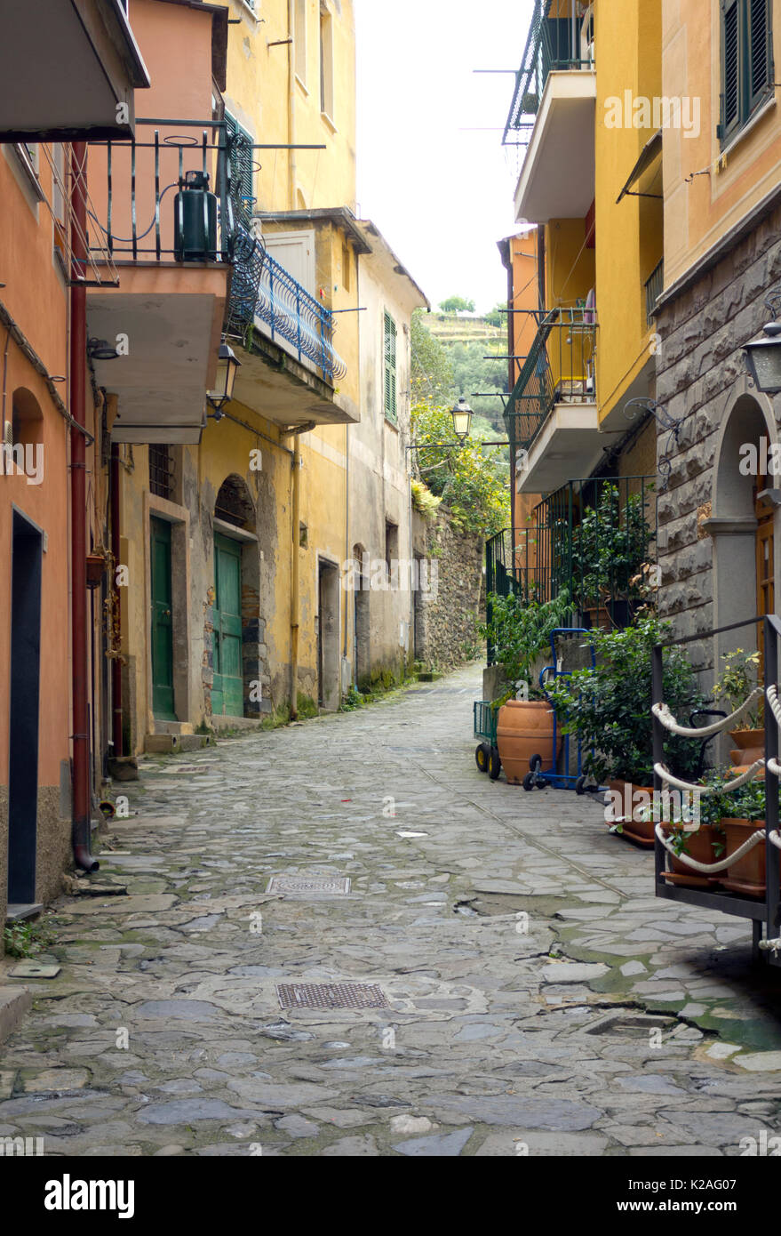 Winding street in Monterosso al Mare, Italy, 2017. Stock Photo