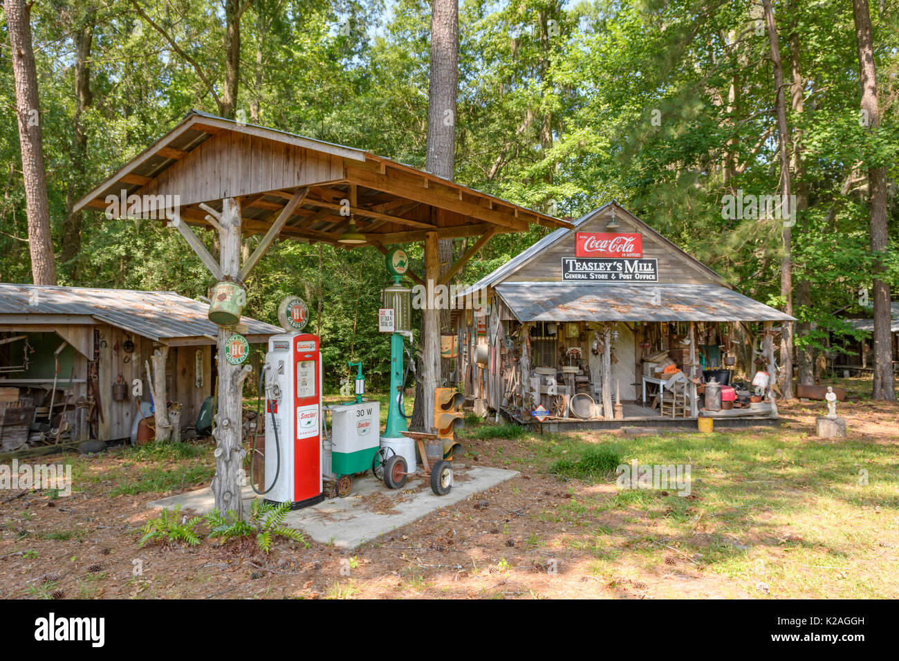 Roadside display of an old general store and gas station at Teasley's