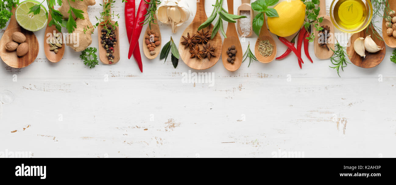 Herbs and Spice Collection,Top View. Stock Photo