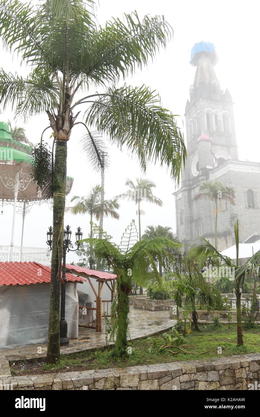 A foggy view of Cuetzalan Church. Stock Photo