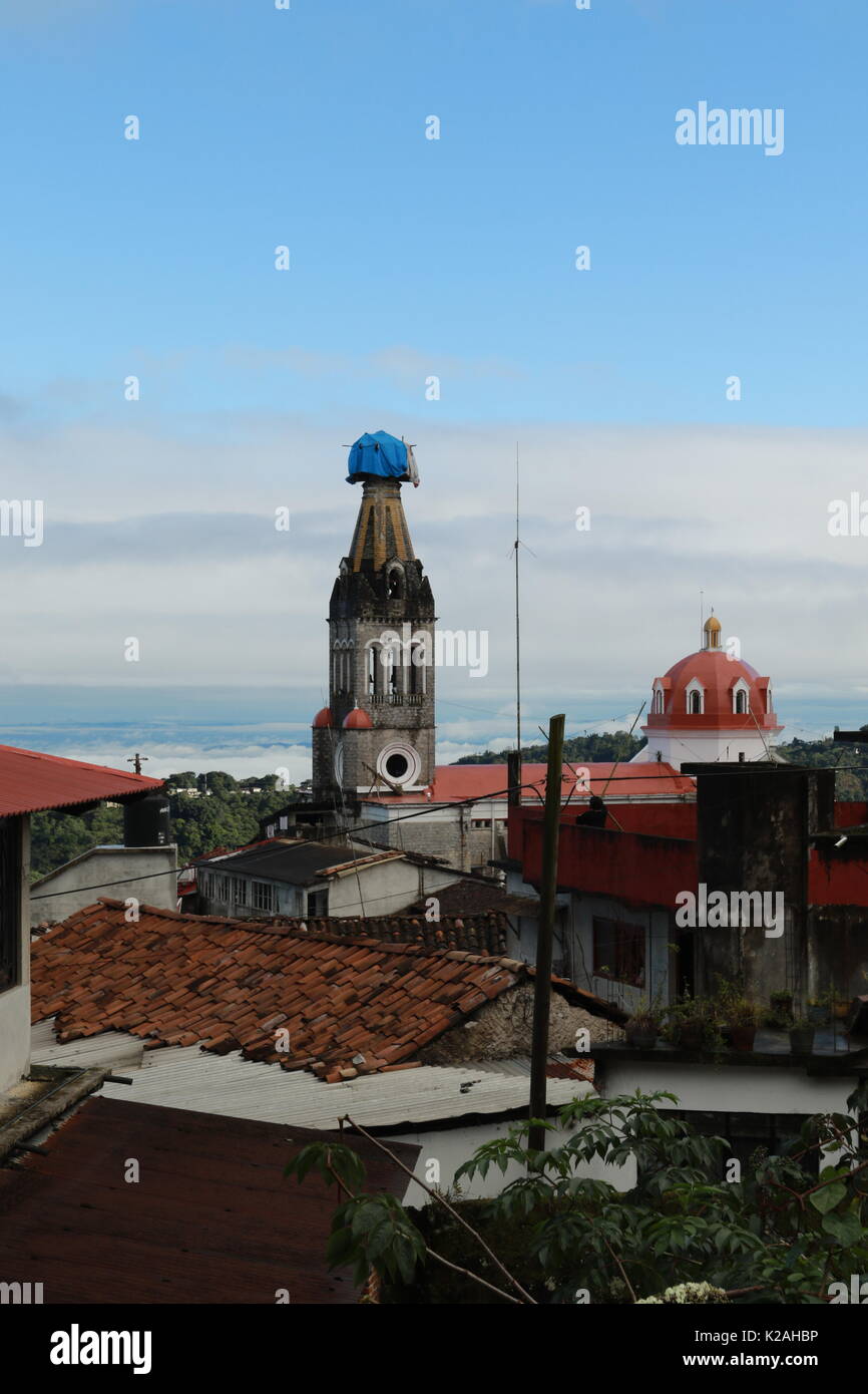 The church of Cuetzalan in Puebla; Mexico. Stock Photo