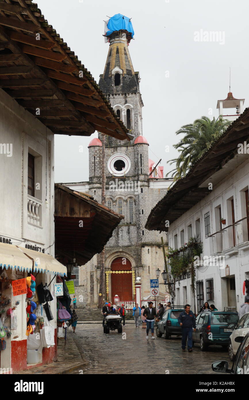 The church of Cuetzalan at Puebla Stock Photo