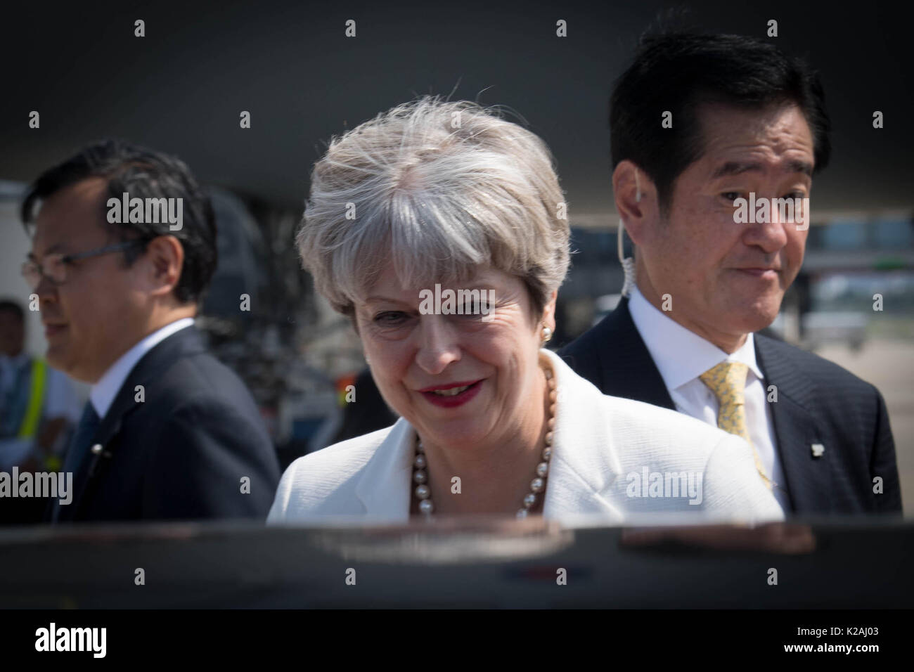 Prime Minister Theresa May arrives in Kyoto for a three day visit to Japan where she will later travel to Tokyo to discuss trade and security. Stock Photo