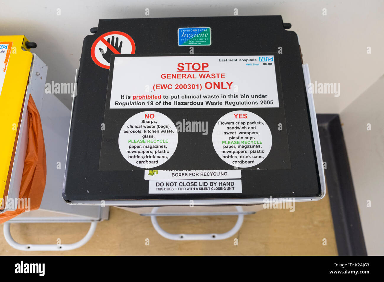 Hospital peddle bins general waste bin on a hospital ward, uk Stock