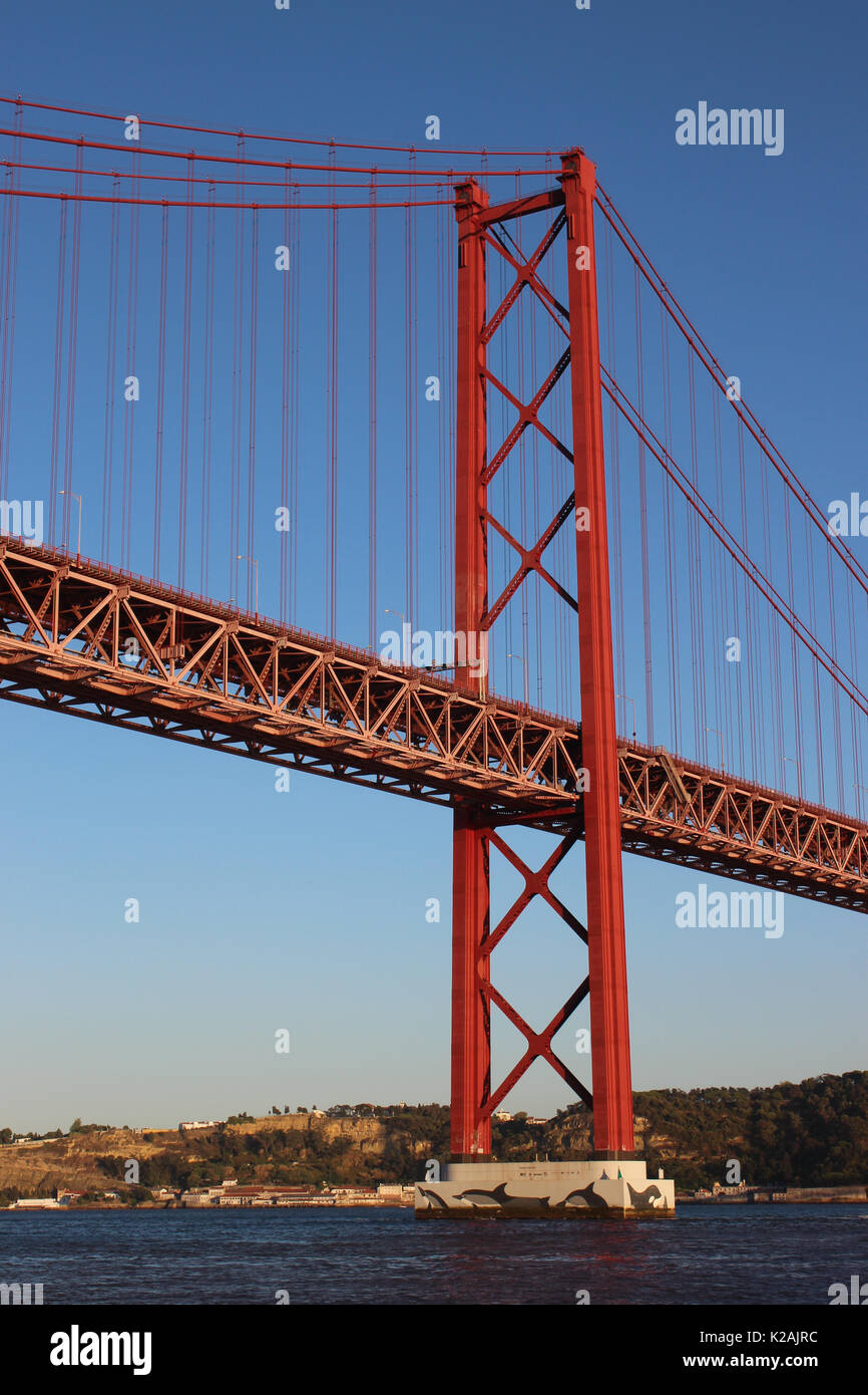 25 de Abrile Bridge (25th of April Bridge). Tagus River, Lisbon, Portugal. Stock Photo