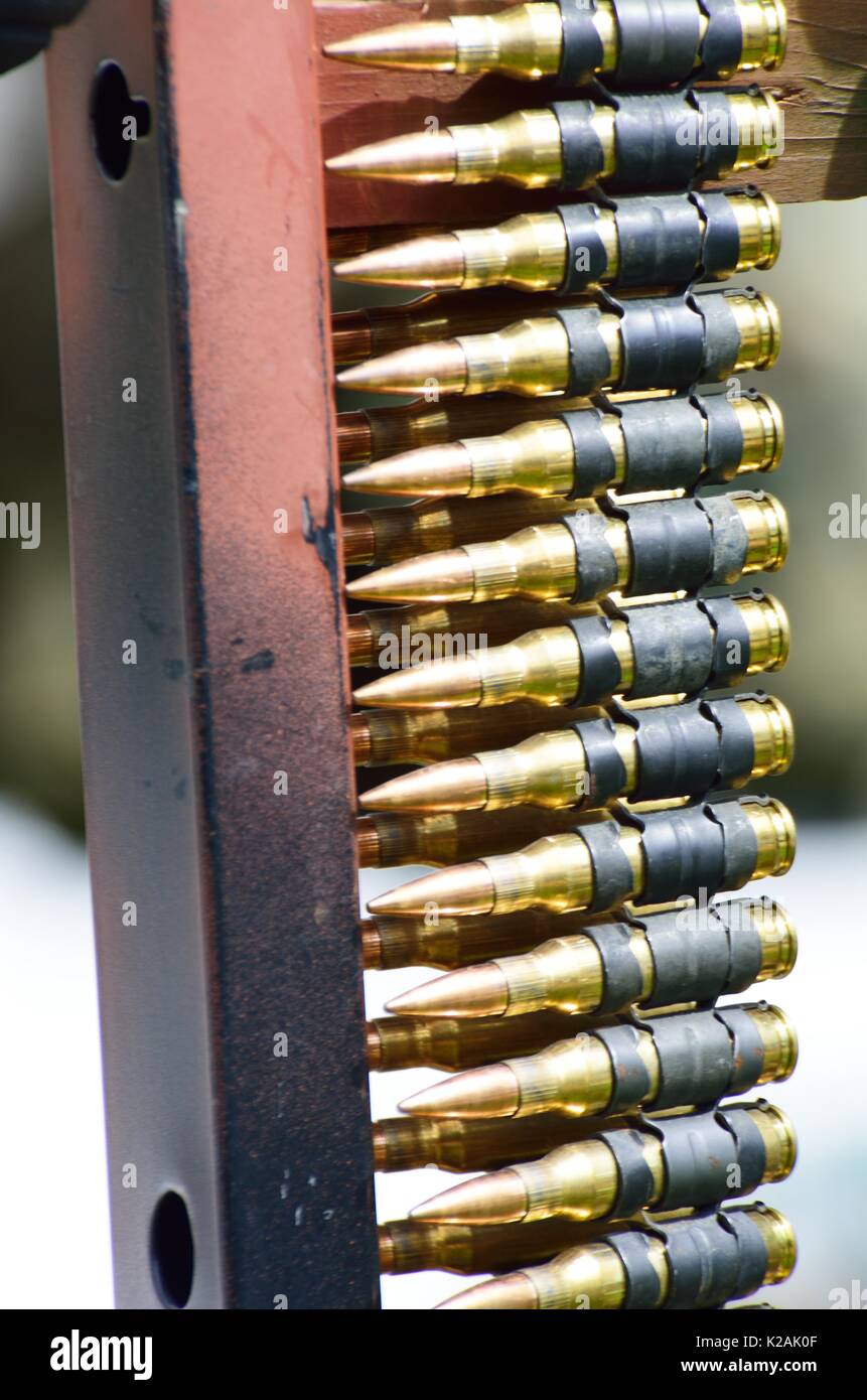 Belt of Machine Gun Bullets Stock Photo