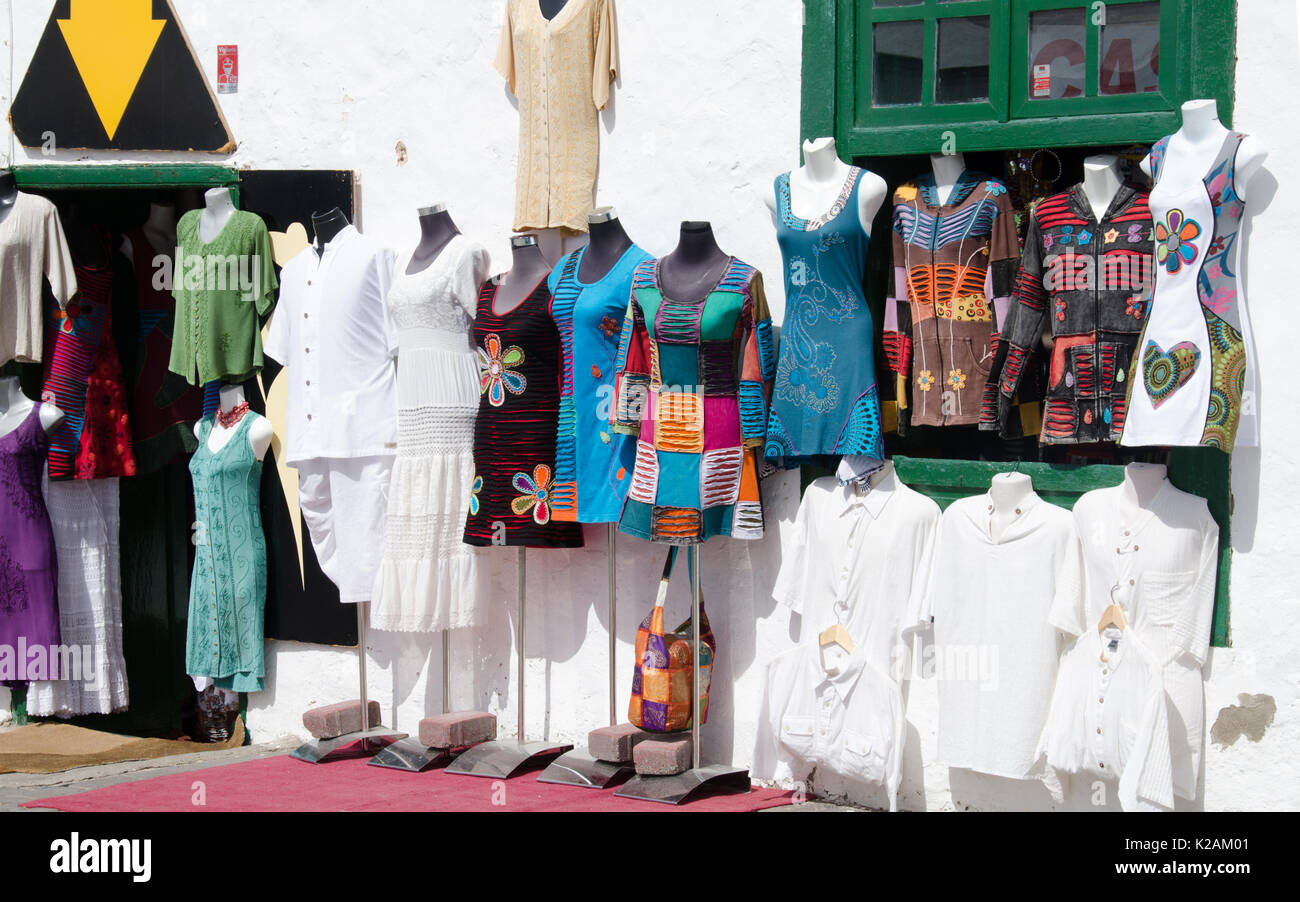 Colourful clothes outside of a shop in Lanzarote Canary Islands Stock Photo