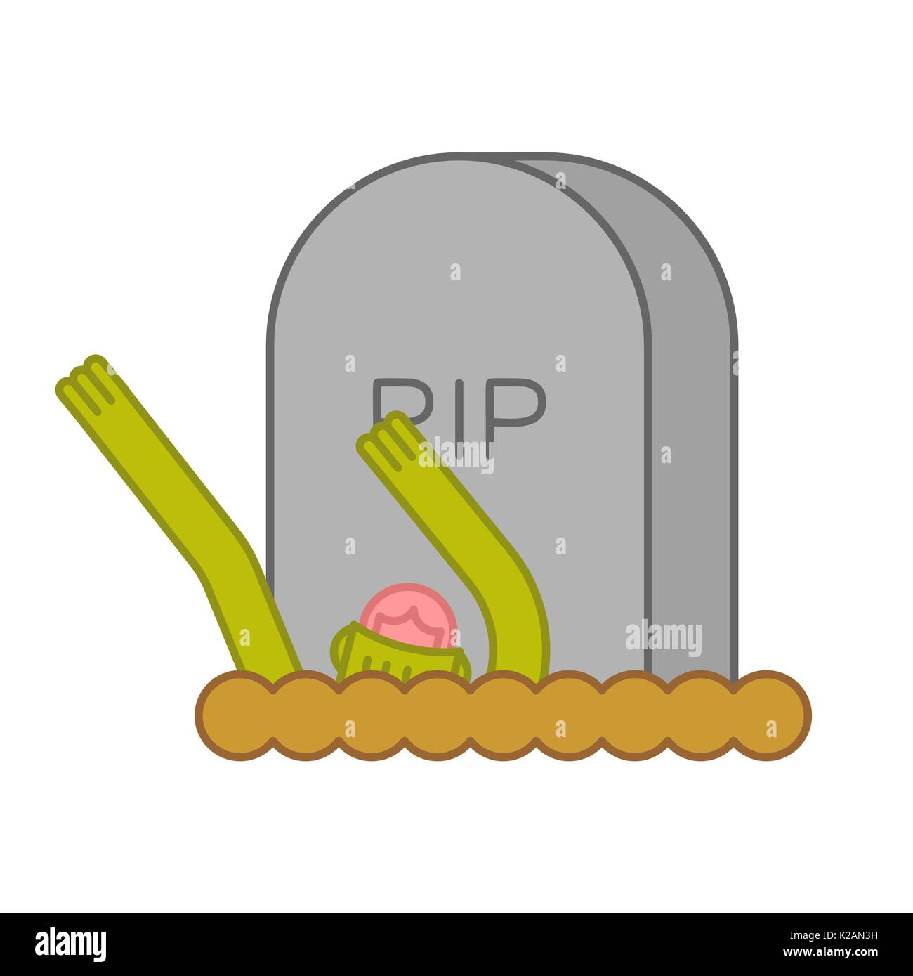 Zombie and grave. Gravestone and dead man. Halloween illustration Stock Vector