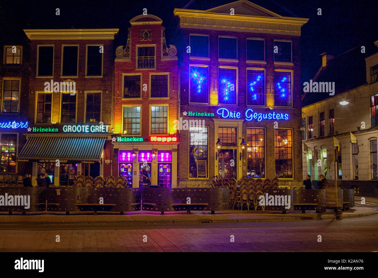 Rows of bars and restaurants in the old center of Groningen on March 3, 2012. The old center of university town Gro Stock Photo