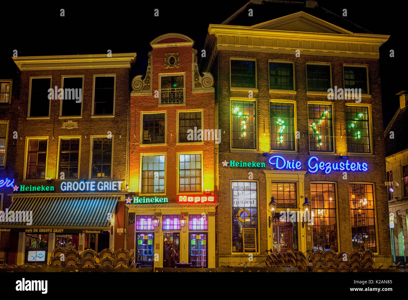 Rows of bars and restaurants in the old center of Groningen on March 3, 2012. The old center of university town Gro Stock Photo