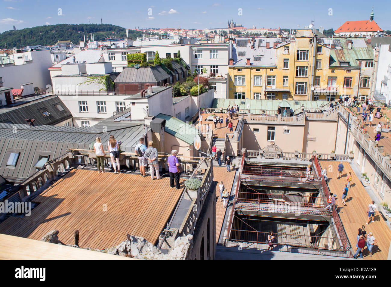 Prague Lucerna Rooftop Terrace, Prague roofs panorama view Stock Photo -  Alamy