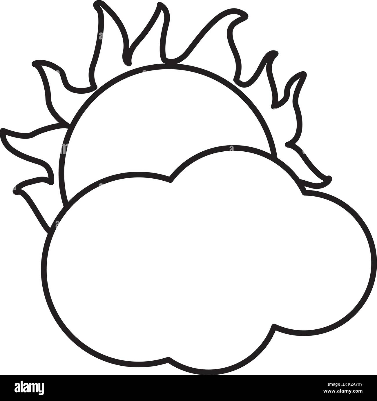 cloud with sun weather sky outline image vector illustration Stock ...