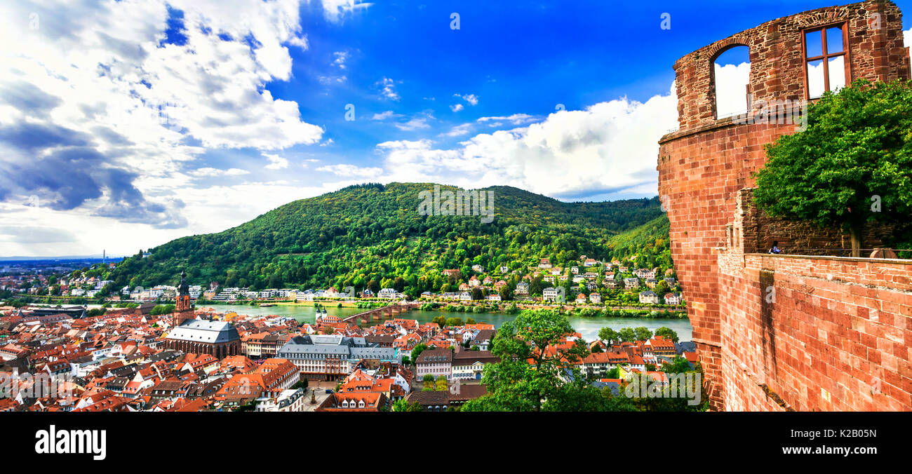 Travel in Germany - beautiful medieval Heidelberg town. Panoramic view Stock Photo