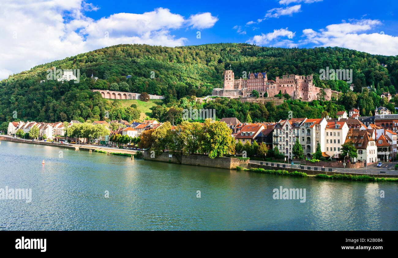 Travel in Germany - beautiful medieval Heidelberg town. Panoramic view Stock Photo