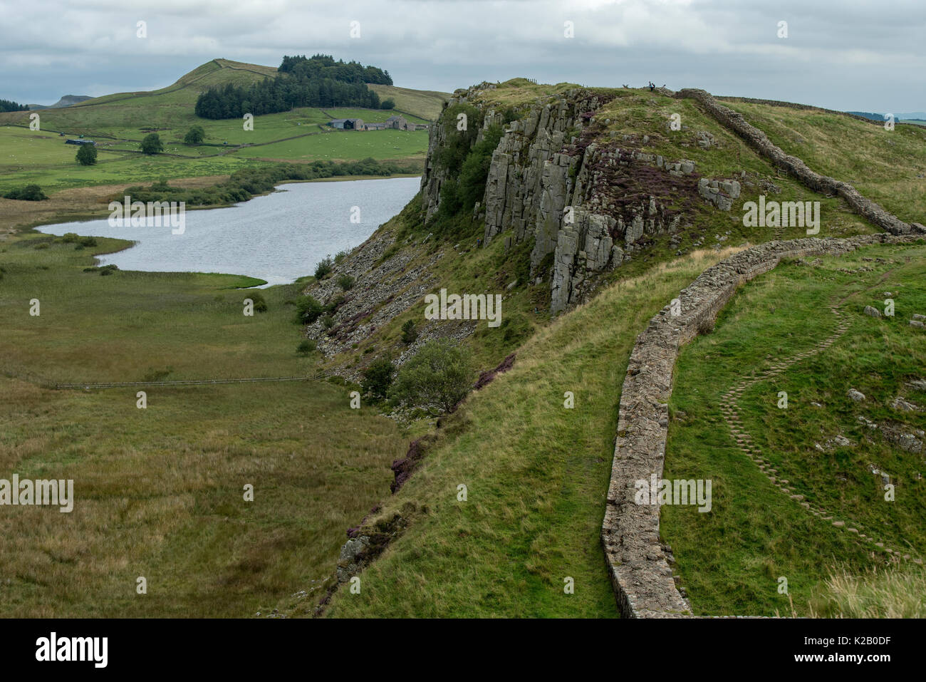 Hadrian's Wall, Northumberland, England. August 2017 Wikipaedia: Hadrian's Wall (Latin: Vallum Aelium), also called the Roman Wall, Picts' Wall, or Va Stock Photo