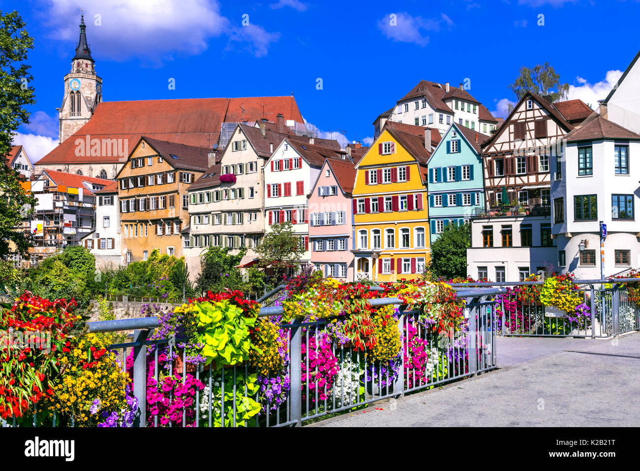 Beautiful places of Germany - colorful floral town Tubingen Stock Photo