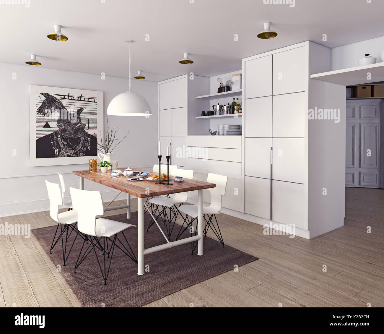 modern dining room interior. 3d rendering concept Stock Photo - Alamy