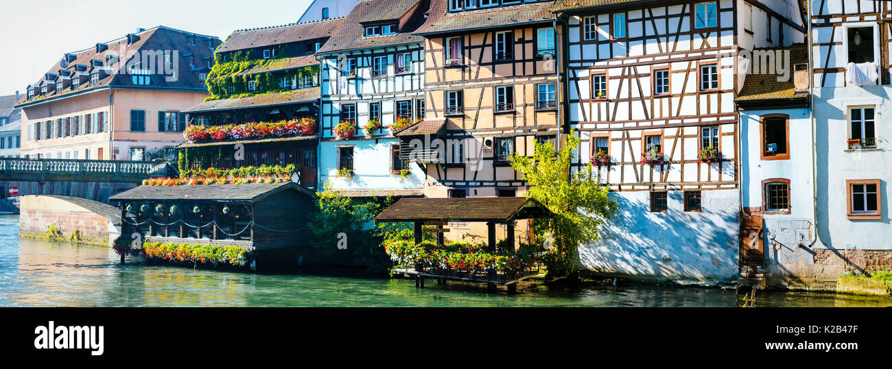 Impressive Strasbourg town,traditional houses and floral decoration,Alsace,France. Stock Photo