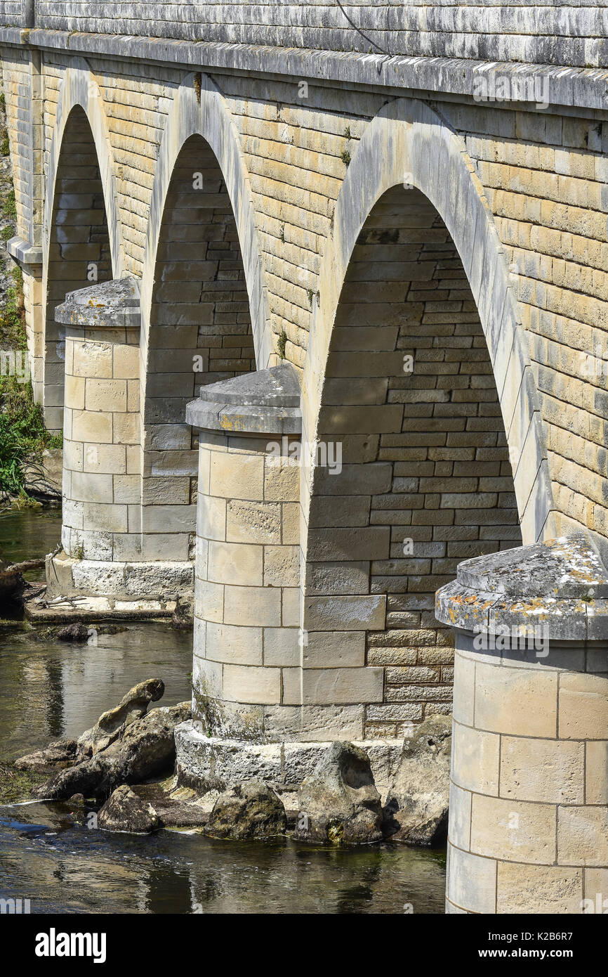 Arched stone bridge, River Gartempe, Vienne, France. Stock Photo