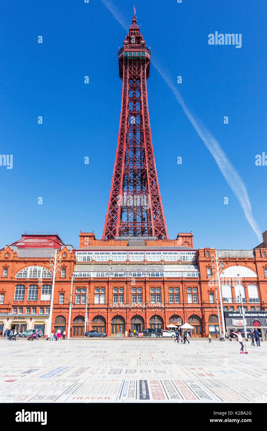 Blackpool, Fylde Coast, Lancashire, England.  The Blackpool Tower and Tower Buildings, opened on14 May 1894 and inspired by the Eiffel Tower in Paris, Stock Photo